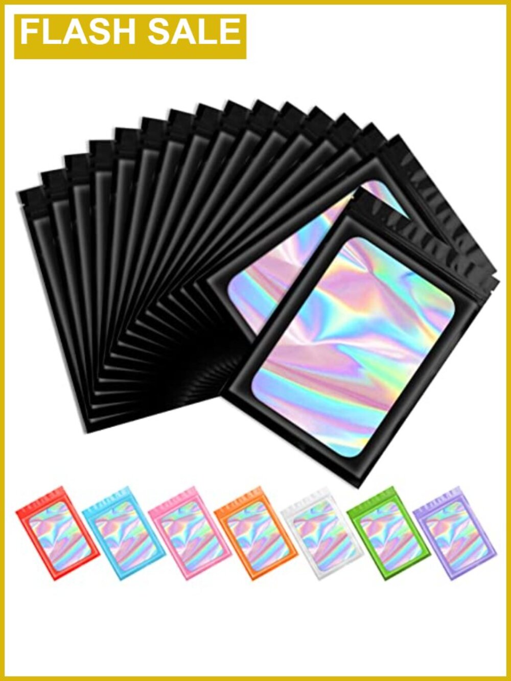 Holographic Mylar Resealable Bags - 100 Pack Food Storage Packaging 3x4.7
